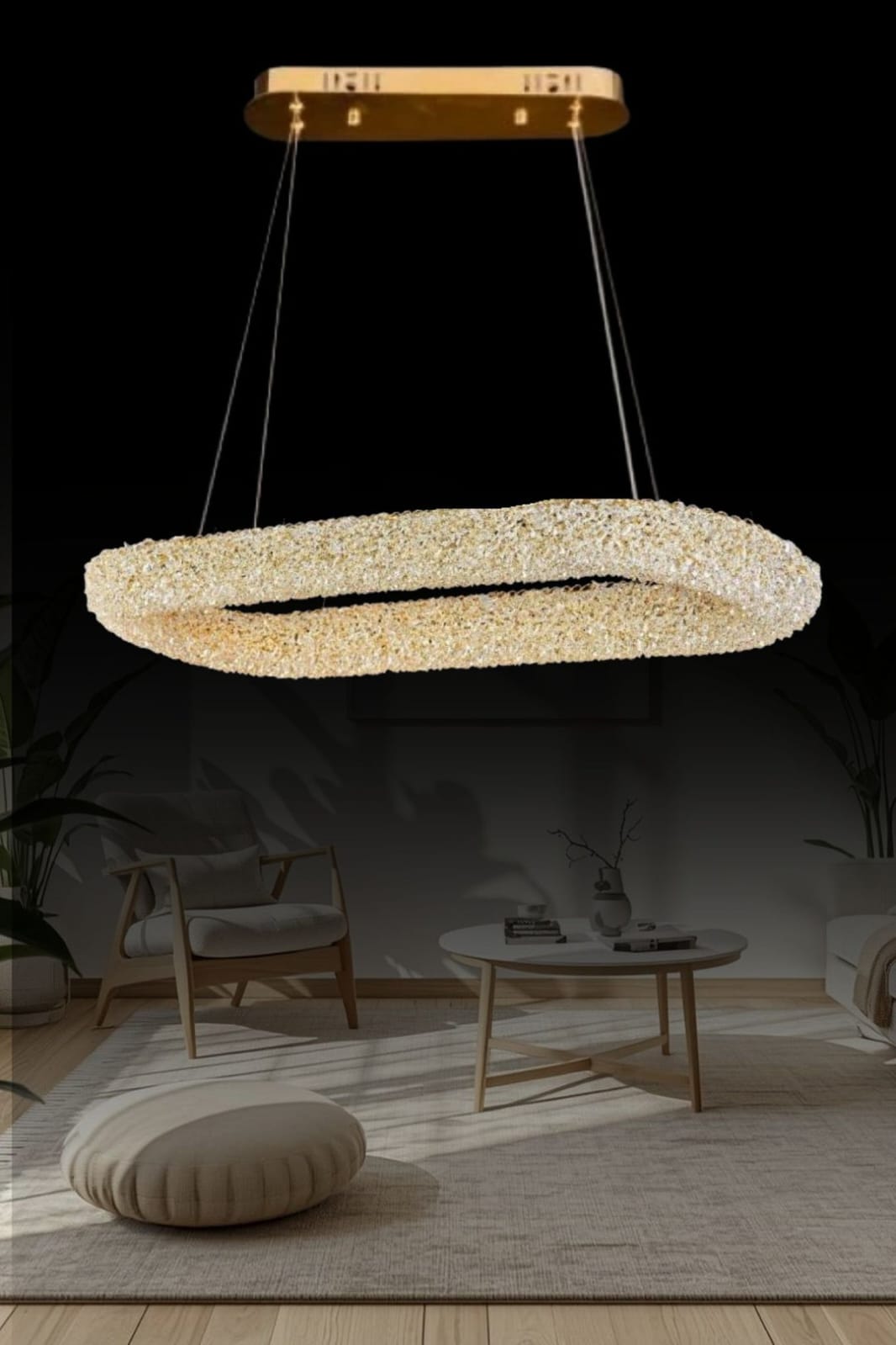 ثريا كريستال بيضاوية LED فاخرة – تصميم عصري