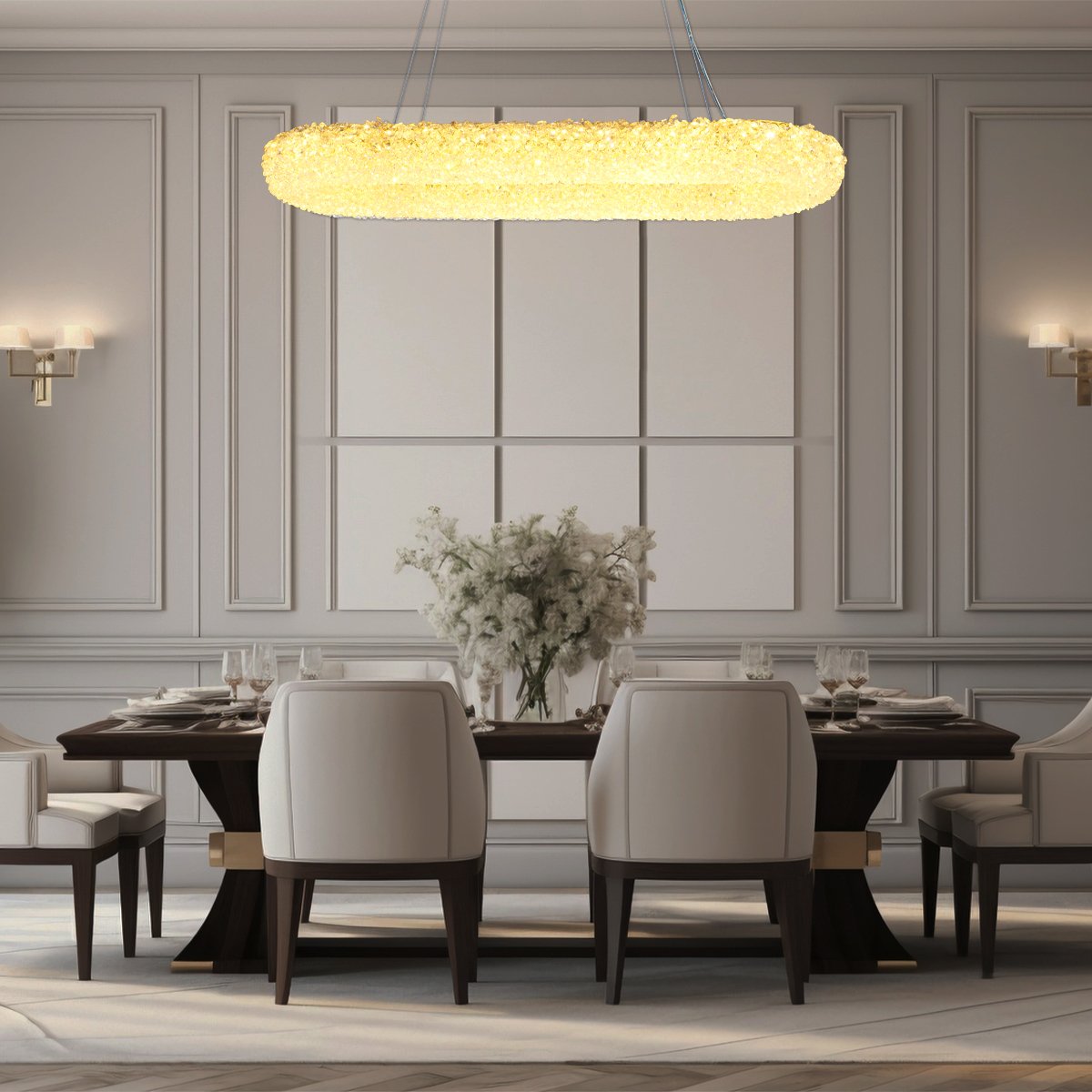 ثريا كريستال بيضاوية LED فاخرة – تصميم عصري