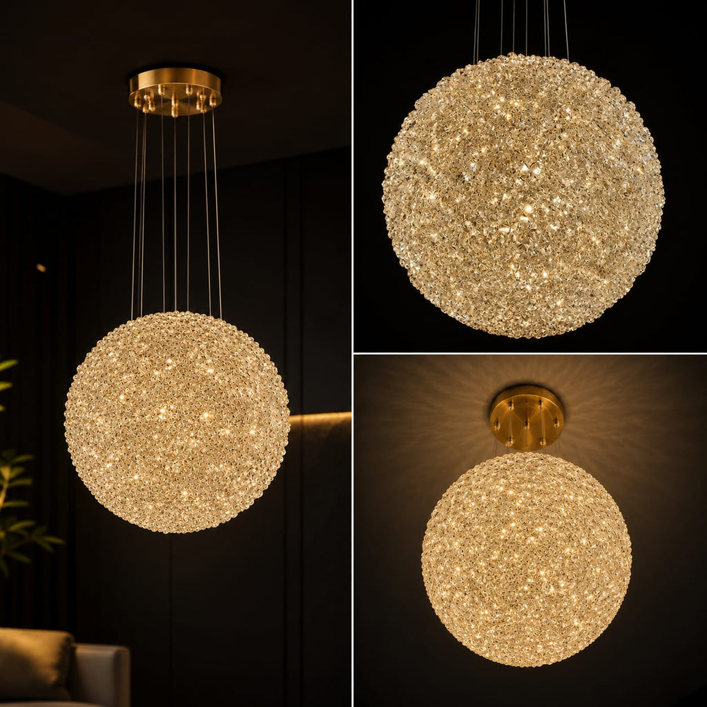 ثريا كريستال كروية LED فاخرة – تصميم فاخر